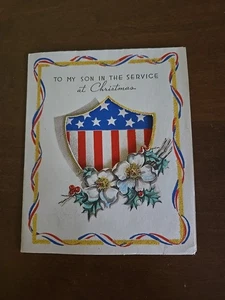 Tarjeta de felicitación de NAVIDAD de colección hijo en servicio escudo patriótico - Imagen 1 de 3