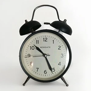 Black Alarm Clock Twin Bell Bedside Table Top Clock Retro Style Newgate - Picture 1 of 7