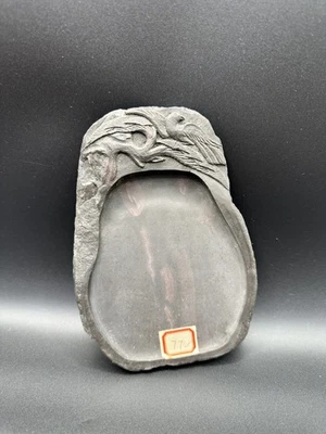 Tinta chinesa vintage Duanxi com caixa de madeira arte caligrafia pedra árvore pássaro - Imagem 1 de 4