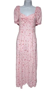 & ALTRE STORIE Maxi Abito NUOVO Rosa Ditsy Floreale Manica a Sbuffo Babydoll Spacco Anteriore - Foto 1 di 15