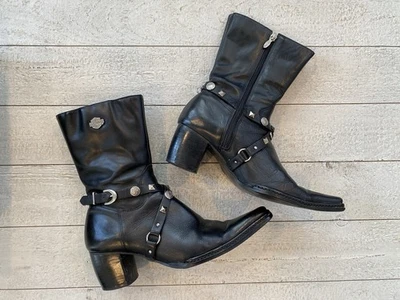 Botas femininas Harley-Davidson Impress 8 couro preto biqueira pontiaguda salto com zíper moto - Imagem 1 de 4