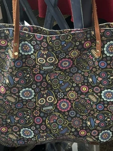 Colorful Vintage Style Canvas Sugar Skull Calavera Tote Bag w/Straps 23 x 18 x 9 - Picture 1 of 10