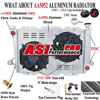 ASI 4 Rows Aluminum Radiator&Shroud Fan for 1985-1996 Ford F150 F250 F350 Bronco Foto 1 de 4