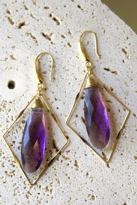 Pendientes amatista oro 14K 30mm largo Foto 1 de 3