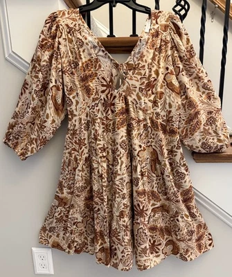 Brown Leaf Pattern Tiered Dress By “olivaceous” Size M  EUC - Image 1 of 4