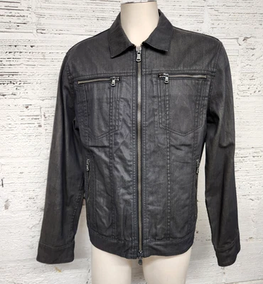 Chaqueta John Varvatos EE. UU. Para hombres Talla XL Negra Encerada Recubierta Algodón Denim Cremallera Foto 1 de 4