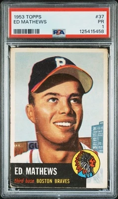 1953 TOPPS ED MATHEWS BOSTON BRAVES #37 CENTRADO PSA 1 PR 125415458 - Imagem 1 de 2