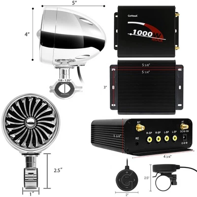 1000W Bluetooth Motorcycle Stereo 4 Speaker Audio MP3 System USB SD Radio Chrome Foto 1 de 4