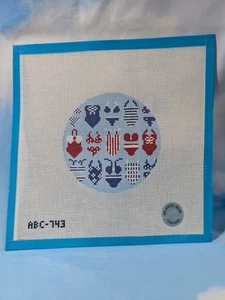 Atlantic Blue Canvas Bikini Round Nautical Handpainted Needlepoint #743 - Picture 1 of 3