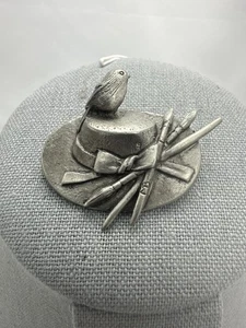 Vintage Pewter Artist Brooch Pin Bird Paintbrushes Signed KB Art Teacher Gift - Picture 1 of 8