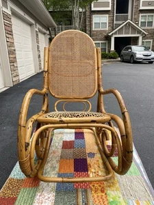 Vintage Mid Century Modern Bentwood Bamboo Rattan Cane Rocking Chair Rocker - Picture 1 of 5