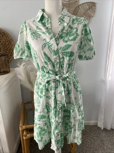 Draper James RSVP Dress Shirt Button Up White Green Floral Short Puff Sleeve XS - Picture 1 of 10