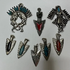 Indianer Stil Pfeilspitze Anhänger Set Türkis Koralle Schwarz Charms - Bild 1 von 6