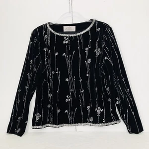 Top para mujer Oleg Cassini negro terciopelo adornado lentejuelas trenza silencioso lujo * - Imagen 1 de 9