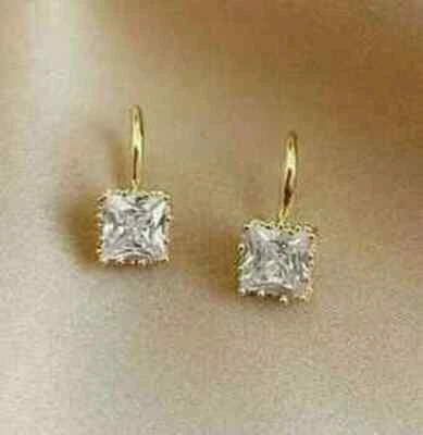 2Ct Princess Cut Lab-Created Diamond Drop Dangle Earrings 14K Yellow Gold Plated - Image 1 of 3