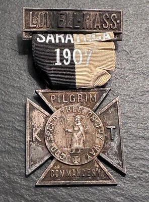 1907 CABALLEROS TEMPLARIOS LOWELL MASA PEREGRINO COMANDANCIA SARATOGA TRIENAL PIN MEDALLA Foto 1 de 4