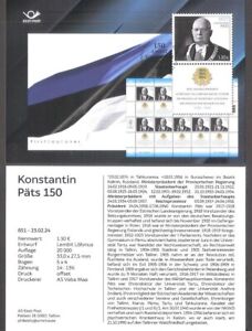 150th Konstantin Päts President of Estonia 2024 stamp PresentCard-ger Mi 1097