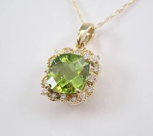 3Ct Cushion Peridot Women's Halo Beauty Pendant 14K Yellow Gold Over Free Chain - Picture 1 of 4