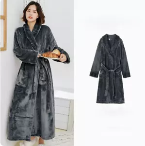 Women Flannel Sleepwear Bath Robe Dressing Gown Pajamas Nightwear Soft Thermal - Picture 1 of 18