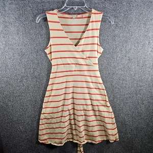 Toad & Co Eco Organic Cotton Red Ivory Striped Faux Wrap Mini Dress Womens Small - Picture 1 of 5