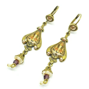 Earrings Lovely Michal NEGRIN Crystals flowers made in Israel #81107 - Picture 1 of 4