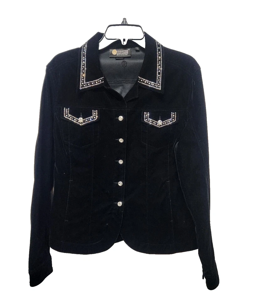Christine Alexander Size L Crystal studded Black Velvet Jacket w/embellishment - Image 1 of 4