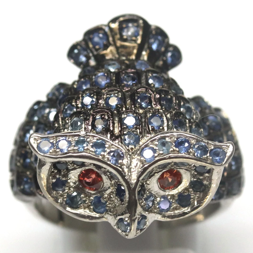 Anillo Joyería Búho Zafiro Azul y Naranja Piedras Preciosas Plata 925 Talla 7.5 Foto 1 de 4