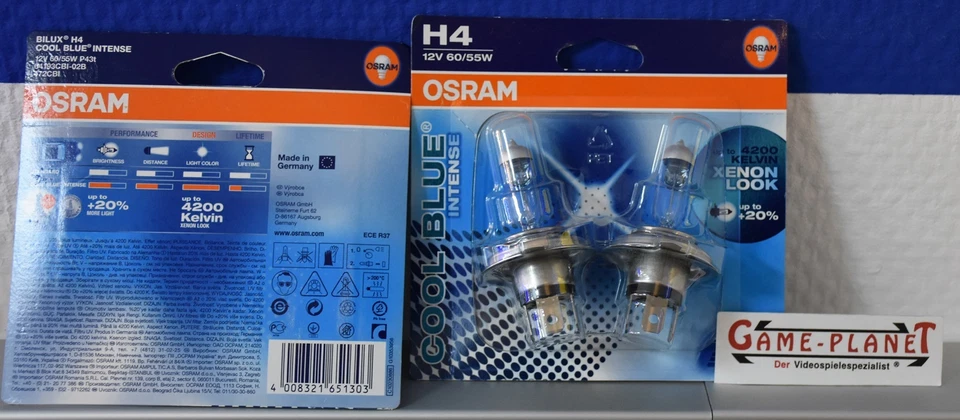 2 OSRAM COOL BLUE INTENSE H4, Halogen-Scheinwerferlampe, 64193CBI-02B, 12V PKW  - Bild 1 von 1