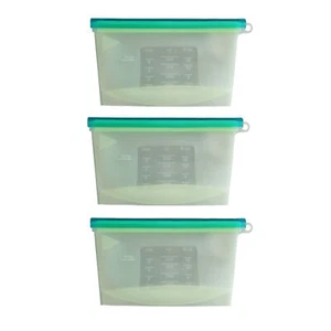 7Penn Silicone Food Storage Bag 500mL - 3pk Green 7.75 x 4in Reusable Food Bags - Picture 1 of 8