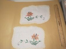 New Hand Stitched Dressing Table Sideboard Linen Set of 2 Orange Flowers