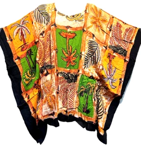 Nwt FUNKY STUFF palms rayon hippy boho gypsy TOP PONCHO COVERUP 2X Free shipping - Picture 1 of 5