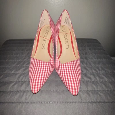 Totalmente Nuevo Sole Society Angelica Mujer Talla 5 Tacones Rojo y Blanco Guinga Cuadros Foto 1 de 4