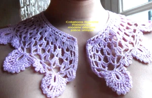 COL EN DENTELLE MAUVE PALE CROCHET D'ART FAIT MAIN CREATION SYLVETTE RAISONNIER  - Picture 1 of 1