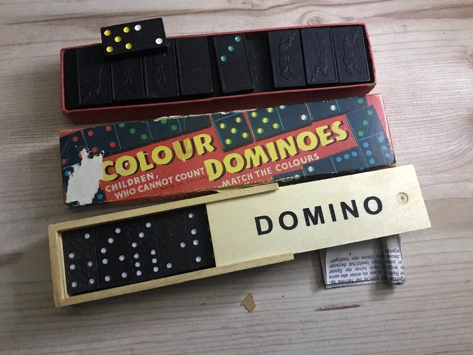 Coloured Dominoes Vintage Boxed Game + Another Box Of Dominos - Image 1 of 1