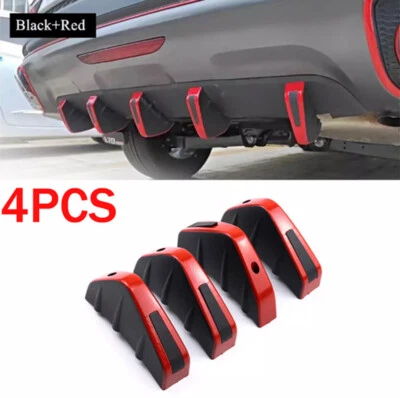 Red Black Car Rear Bumper Diffuser Shark Fins Spoiler Lip Wing Splitter Modified - Image 1 of 4