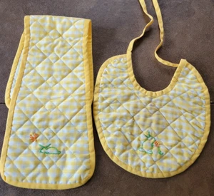 Vintage 1983 Baby Bib and Burp Cloth set Gingham quilted - Picture 1 of 6