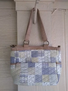 Donna Sharp Purse Shoulder Bag-Tablet Tote- Cotton Quilted Patchwork Beige - Picture 1 of 6