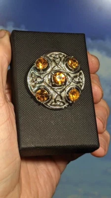 Vintage Celtic Knotwork Scottish Scotland Brooch Shawl pin in Gift Box. 37mm — 第 1/4 张图片