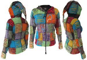Chaqueta con capucha de elfo puntiagudo de algodón bordado hippie con corte para damas - Imagen 1 de 7