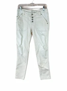 Free People Damenjeans Größe 0 elfenbeinfarben Knopfleiste Used-Look Boho Skinny Denim - Bild 1 von 5