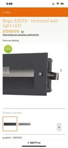 Bega Recessed Staircase Lighting Fixture - Black B33055/Blk/K3/6 - Picture 1 of 5
