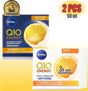 Nivea Q10 Energy Anti-Wrinkle Facial Cream + Vitamin C-E SPF 15 x 50ml-day night - Picture 1 of 6