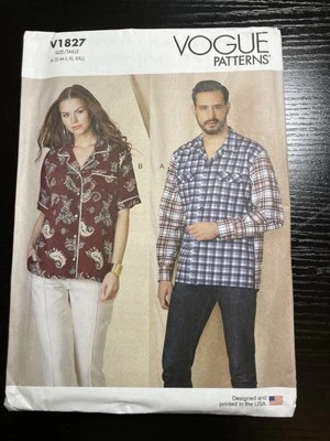 Vogue Pattern V1827 Unisex Shirts Sizes S-XXL UNCUT FREE SHIPPING - Image 1 of 2