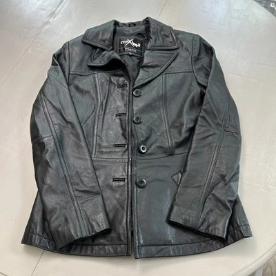 Vintage Wilsons Maxima Womens Small Black Leather Jacket Button Up Blazer - Image 1 of 4