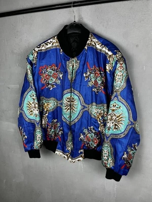 Vtg Gold Chain Reversible Bomber Windbreaker Jacket Phoenix Bird Size L  - Image 1 of 4