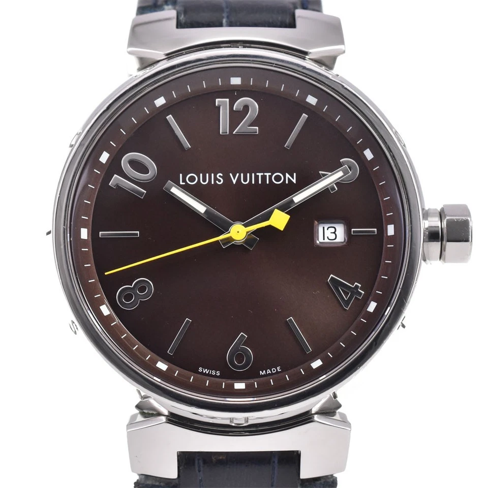 Reloj de cuarzo para hombre LOUIS VUITTON Tambour Q1111 fecha esfera marrón R#143593 Foto 1 de 4