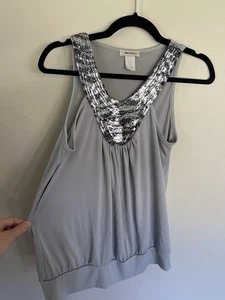 Y2K Sequin Tank Top Max & K Womens XL Gray Black Silver Sparkle Going Out Top - Picture 1 of 6