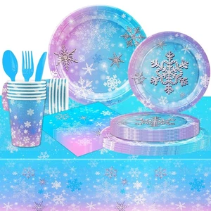 141 PCS Winter Party Supplies Disposable Snowflake Party Set with Frozen Tabl... - Picture 1 of 7