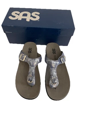SAS Women's Sanibel Comfort Thong Sandal Sz 8.5 Silver Blue Slip On Casual Shoes - Image 1 of 4