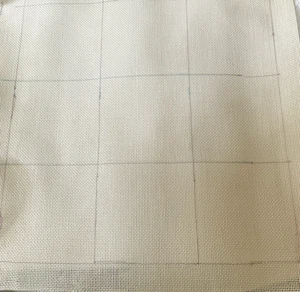 Needlepoint Canvas Zweigart White 18 Ct 13-1/4" Square Line Drawn 3x3-1/4 Square - Picture 1 of 2